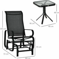 Outsunny 3 Pcs Rocking Chair Gliding Chair Set W/ Table For Patio Garden Black 3 Outsunny 3 Pcs Rocking Chair Gliding Chair Set W/ Table For Patio Garden Black -Outsunny store 51181772 2