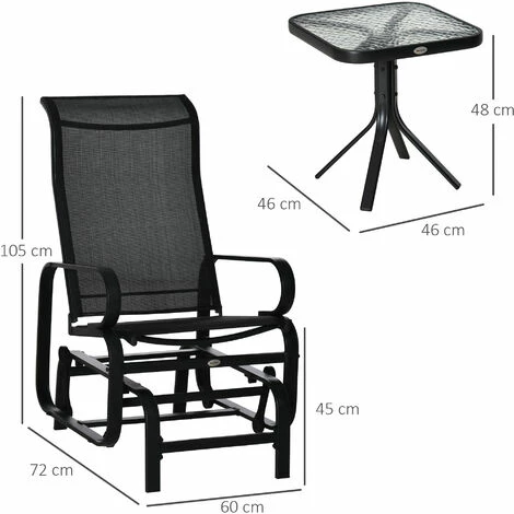 Outsunny 3 Pcs Rocking Chair Gliding Chair Set w/ Table for Patio Garden Black Outsunny 3 Pcs Rocking Chair Gliding Chair Set W/ Table For Patio Garden Black -Outsunny store 51181772 2