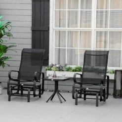 Outsunny 3 Pcs Rocking Chair Gliding Chair Set W/ Table For Patio Garden Black 4 Outsunny 3 Pcs Rocking Chair Gliding Chair Set W/ Table For Patio Garden Black -Outsunny store 51181772 3