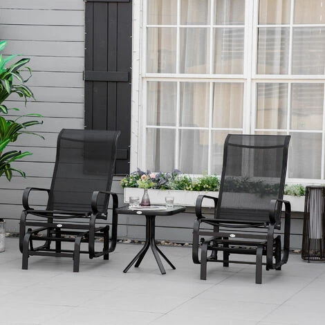 Outsunny 3 Pcs Rocking Chair Gliding Chair Set w/ Table for Patio Garden Black Outsunny 3 Pcs Rocking Chair Gliding Chair Set W/ Table For Patio Garden Black -Outsunny store 51181772 3