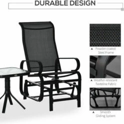 Outsunny 3 Pcs Rocking Chair Gliding Chair Set W/ Table For Patio Garden Black 6 Outsunny 3 Pcs Rocking Chair Gliding Chair Set W/ Table For Patio Garden Black -Outsunny store 51181772 5