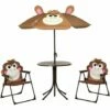 Outsunny Kids Foldable Four-Piece Garden Set W/ Table, Chairs, Umbrella - Brown -Outsunny store 51258920 1