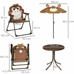 Outsunny Kids Foldable Four-Piece Garden Set W/ Table, Chairs, Umbrella - Brown -Outsunny store 51258920 2