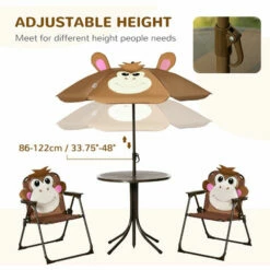 Outsunny Kids Foldable Four-Piece Garden Set W/ Table, Chairs, Umbrella - Brown -Outsunny store 51258920 5