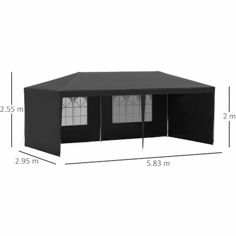 Outsunny 6m X 3m Garden Gazebo Marquee Canopy Party Tent Canopy Patio Black 4 Outsunny 6m X 3m Garden Gazebo Marquee Canopy Party Tent Canopy Patio Black - Image 2