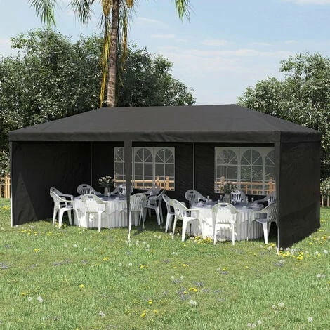 Outsunny 6m X 3m Garden Gazebo Marquee Canopy Party Tent Canopy Patio Black 5 Outsunny 6m X 3m Garden Gazebo Marquee Canopy Party Tent Canopy Patio Black - Image 3