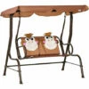 Outsunny Two-Seat Kids Canopy Swing Chair W/ Adjustable Awning, Seatbelt - Brown -Outsunny store 51258986 1