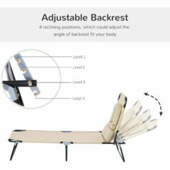 Outsunny Folding Sun Lounger Reclining Chair W/ Pillow Reading Hole Beige 5 Outsunny Folding Sun Lounger Reclining Chair W/ Pillow Reading Hole Beige -Outsunny store 51306197 4