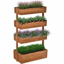 Outsunny Raised Garden Bed Wooden Plant Stand W/ Angle Adjustable Planters