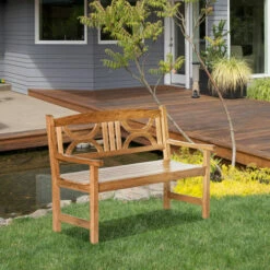 Outsunny 2-Seater Wooden Garden Bench Outdoor Patio Loveseat Natural -Outsunny store 51386026 3