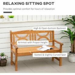 Outsunny 2-Seater Wooden Garden Bench Outdoor Patio Loveseat Natural -Outsunny store 51386026 5