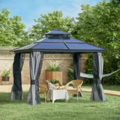 Outsunny 3x3(m) Polycarbonate Hardtop Gazebo W/ Double Roof & Aluminium Frame -Outsunny store 51386027 3