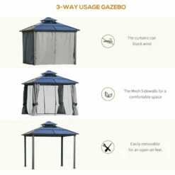 Outsunny 3x3(m) Polycarbonate Hardtop Gazebo W/ Double Roof & Aluminium Frame -Outsunny store 51386027 4