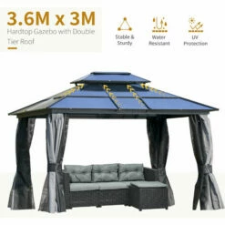 Outsunny 3.6x3(m) Polycarbonate Hardtop Gazebo W/ Double Roof & Aluminium Frame 5 Outsunny 3.6x3(m) Polycarbonate Hardtop Gazebo W/ Double Roof & Aluminium Frame -Outsunny store 51386032 4