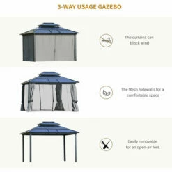 Outsunny 3.6x3(m) Polycarbonate Hardtop Gazebo W/ Double Roof & Aluminium Frame 6 Outsunny 3.6x3(m) Polycarbonate Hardtop Gazebo W/ Double Roof & Aluminium Frame -Outsunny store 51386032 5
