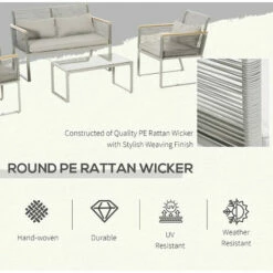 Outsunny 4 PCS Patio PE Rattan Outdoor Sofa Set, Conservatory Furniture Set -Outsunny store 51386033 4