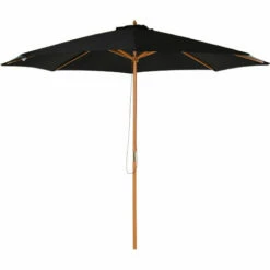 Outsunny 3m Fir Wooden Garden Parasol Sun Shade Outdoor Umbrella Canopy Black