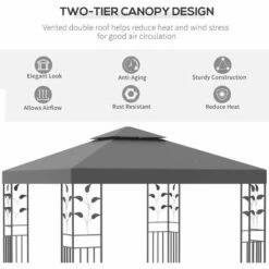 Outsunny 3m X 3m Outdoor Decorative Garden Gazebo Canopy Steel Frame - Grey -Outsunny store 51505589 5