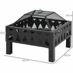 Outsunny Outdoor Fire Pit With Screen And Poker, Backyard Wood Burner, Black -Outsunny store 51519838 2