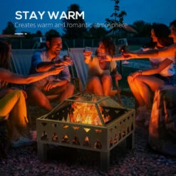 Outsunny Outdoor Fire Pit With Screen And Poker, Backyard Wood Burner, Black -Outsunny store 51519838 4