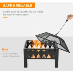Outsunny Outdoor Fire Pit With Screen And Poker, Backyard Wood Burner, Black -Outsunny store 51519838 5