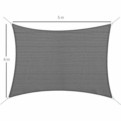 Outsunny 5x4m Sun Shade Sail Rectangle HDPE Canopy UV Protection, Charcoal Grey Outsunny 5x4m Sun Shade Sail Rectangle HDPE Canopy UV Protection, Charcoal Grey -Outsunny store 51519872 2