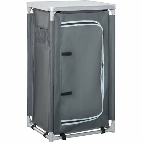 Outsunny Outdoor 3-shelf Camping Cupboard Kitchen Station Cook Table Grey 3 Outsunny Outdoor 3-shelf Camping Cupboard Kitchen Station Cook Table Grey