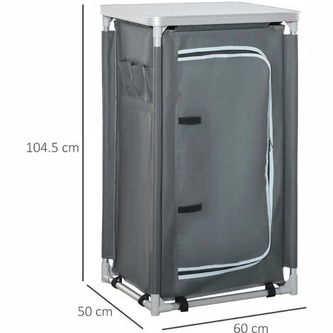 Outsunny Outdoor 3-shelf Camping Cupboard Kitchen Station Cook Table Grey 4 Outsunny Outdoor 3-shelf Camping Cupboard Kitchen Station Cook Table Grey - Image 2