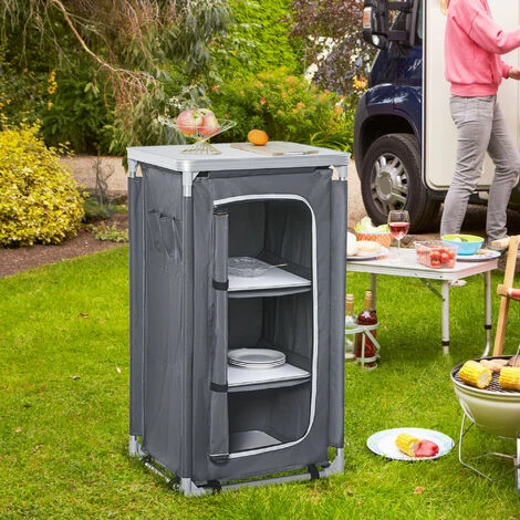 Outsunny Outdoor 3-shelf Camping Cupboard Kitchen Station Cook Table Grey 5 Outsunny Outdoor 3-shelf Camping Cupboard Kitchen Station Cook Table Grey - Image 3