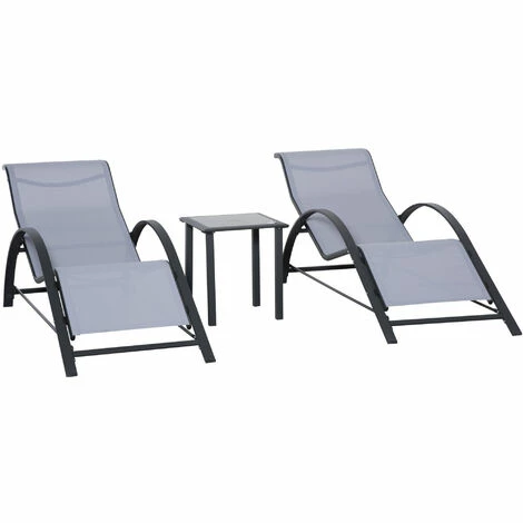Outsunny 3 Pieces Lounge Chair Set Garden Sunbathing Chair w/ Table Light Grey Outsunny 3 Pieces Lounge Chair Set Garden Sunbathing Chair W/ Table Light Grey -Outsunny store 51519882 1