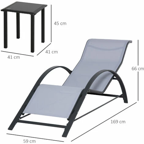 Outsunny 3 Pieces Lounge Chair Set Garden Sunbathing Chair w/ Table Light Grey Outsunny 3 Pieces Lounge Chair Set Garden Sunbathing Chair W/ Table Light Grey -Outsunny store 51519882 2