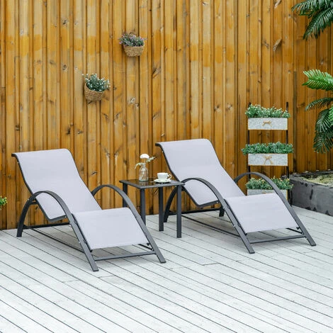 Outsunny 3 Pieces Lounge Chair Set Garden Sunbathing Chair w/ Table Light Grey Outsunny 3 Pieces Lounge Chair Set Garden Sunbathing Chair W/ Table Light Grey -Outsunny store 51519882 3