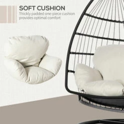 Outsunny Rattan Weave Hanging Egg Chair W/ Folding Design Indoor & Outdoor Black 10 Outsunny Rattan Weave Hanging Egg Chair W/ Folding Design Indoor & Outdoor Black -Outsunny store 51519900 4