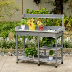 Outsunny Garden Potting Table Workstation W/ Metal Tabletop, Drawer, Shelves -Outsunny store 51519917 3