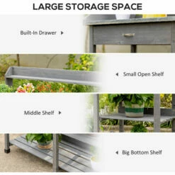 Outsunny Garden Potting Table Workstation W/ Metal Tabletop, Drawer, Shelves -Outsunny store 51519917 5