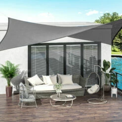 Outsunny 4x3m Sun Shade Sail Rectangle HDPE Canopy UV Protection, Charcoal Grey -Outsunny store 51519918 3