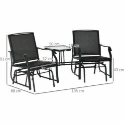 Outsunny Double Glider Companion Rocking Chairs Loveseat Garden Table Black -Outsunny store 51642025 2