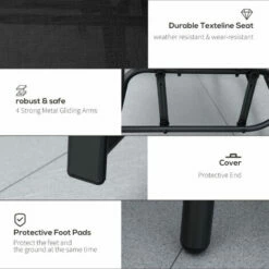 Outsunny Double Glider Companion Rocking Chairs Loveseat Garden Table Black -Outsunny store 51642025 5