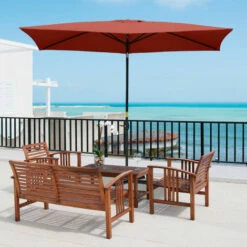 Outsunny 2 X 3(m) Garden Parasol Rectangular Market Umbrella W/ Crank Wine Red -Outsunny store 51642035 3
