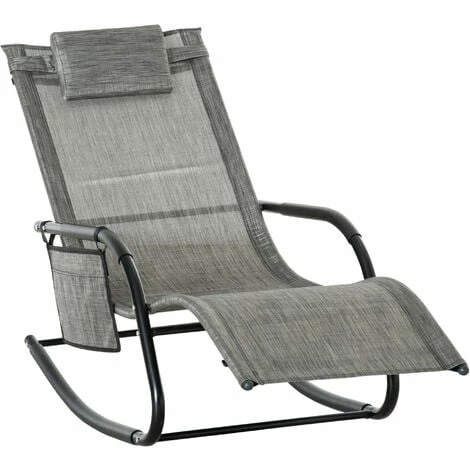 Outsunny Breathable Mesh Rocking Chair Outdoor Recliner w/ Headrest Dark Grey Outsunny Breathable Mesh Rocking Chair Outdoor Recliner W/ Headrest Dark Grey -Outsunny store 51642069 1