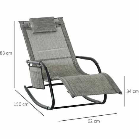 Outsunny Breathable Mesh Rocking Chair Outdoor Recliner w/ Headrest Dark Grey Outsunny Breathable Mesh Rocking Chair Outdoor Recliner W/ Headrest Dark Grey -Outsunny store 51642069 2