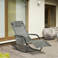 Outsunny Breathable Mesh Rocking Chair Outdoor Recliner W/ Headrest Dark Grey 4 Outsunny Breathable Mesh Rocking Chair Outdoor Recliner W/ Headrest Dark Grey -Outsunny store 51642069 3