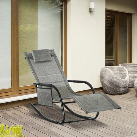 Outsunny Breathable Mesh Rocking Chair Outdoor Recliner w/ Headrest Dark Grey Outsunny Breathable Mesh Rocking Chair Outdoor Recliner W/ Headrest Dark Grey -Outsunny store 51642069 3