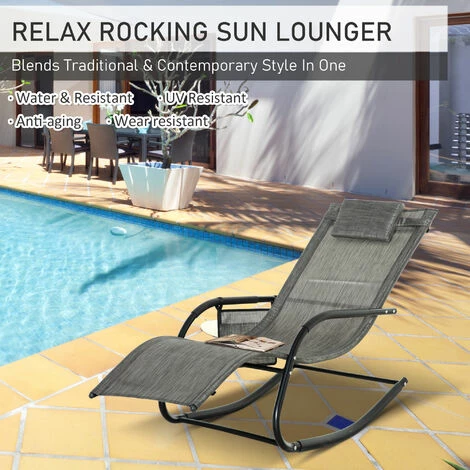 Outsunny Breathable Mesh Rocking Chair Outdoor Recliner w/ Headrest Dark Grey Outsunny Breathable Mesh Rocking Chair Outdoor Recliner W/ Headrest Dark Grey -Outsunny store 51642069 4