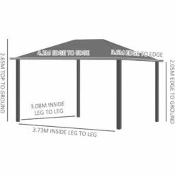 Outsunny 4x3.6m Aluminium Hardtop Gazebo Canopy W/ Polycarbonate Top, Curtains -Outsunny store 51642083 2