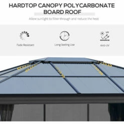 Outsunny 4x3.6m Aluminium Hardtop Gazebo Canopy W/ Polycarbonate Top, Curtains -Outsunny store 51642083 4