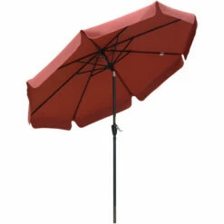 Outsunny 2.7m Patio Umbrella Garden Parasol With Crank, Ruffles, 8 Ribs, Wine Red