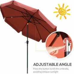 Outsunny 2.7m Patio Umbrella Garden Parasol With Crank, Ruffles, 8 Ribs, Wine Red -Outsunny store 51923127 4