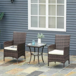Outsunny 2PC Outdoor Rattan Armchair Wicker Dining Chair Set For Garden Brown -Outsunny store 51923155 3