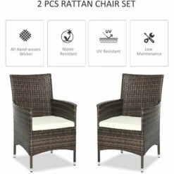 Outsunny 2PC Outdoor Rattan Armchair Wicker Dining Chair Set For Garden Brown -Outsunny store 51923155 4